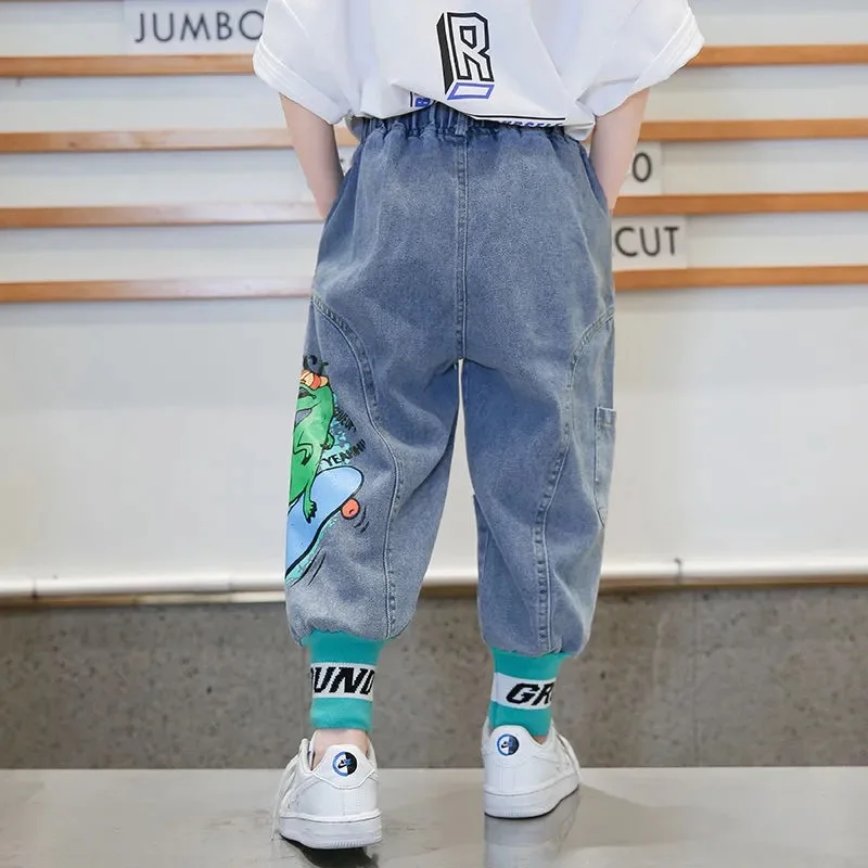 Jeans for Boys Teenage Children Jeans Elastic Waist Denim Pants Kids Trousers for Boy Kids Clothes 4-13T