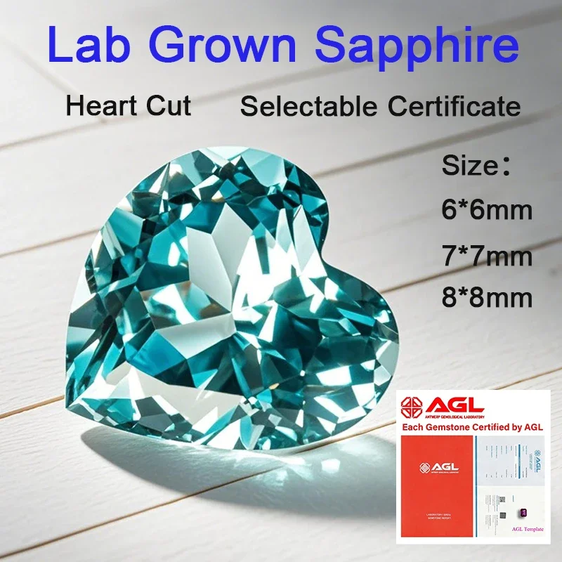 

TOP Lab Grown Sapphire Loose Stone Heart Shape Aquamarine Color VVS1 Charms Beads for DIY Jewelry Making Selectable AGL Certifi