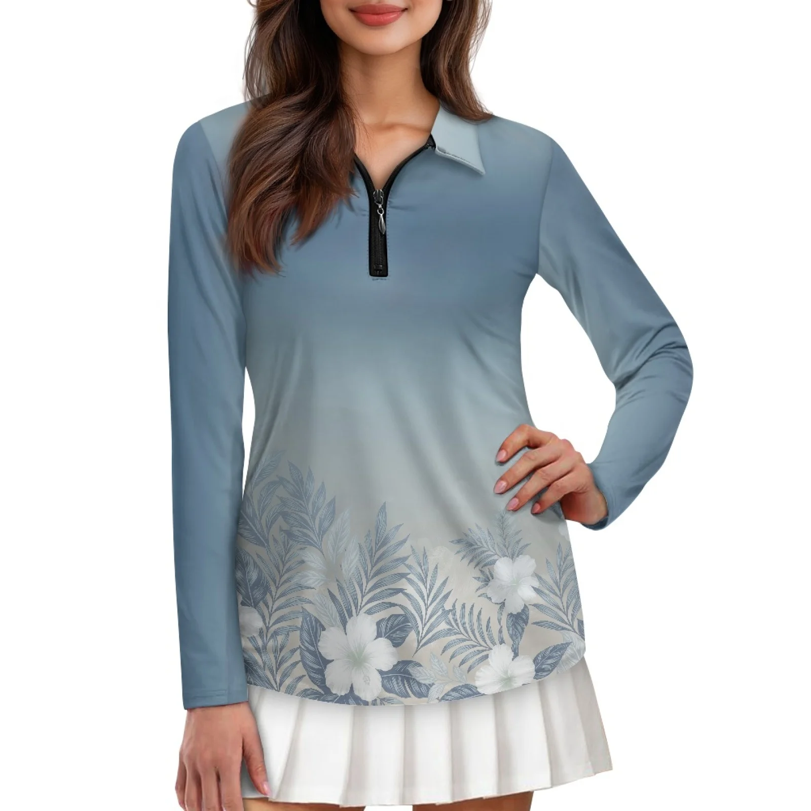 PENSTROLL Tropical Floral Leaf Theme Womens Slim Fit Golf Shirts Soft Polos Shirts for Women for Golf Course
