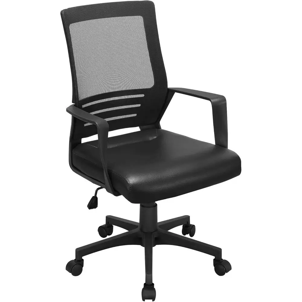 

Mesh Oice Chair with Rolling Casters Ergonomic Adjustable Task Chair with Leather Seat or Bain Pain Black