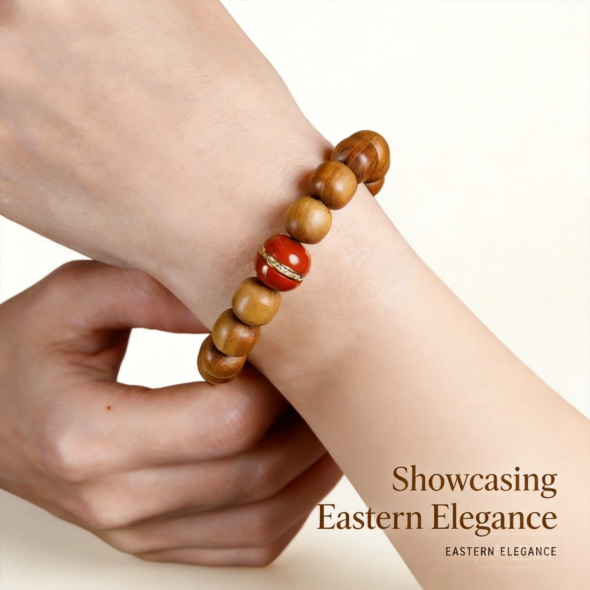 Chinese Style Auspicious Mysore Sandalwood Beaded Bracelet With Natural South Red Agate Luck Attracting Unisex Handmade Jewelry