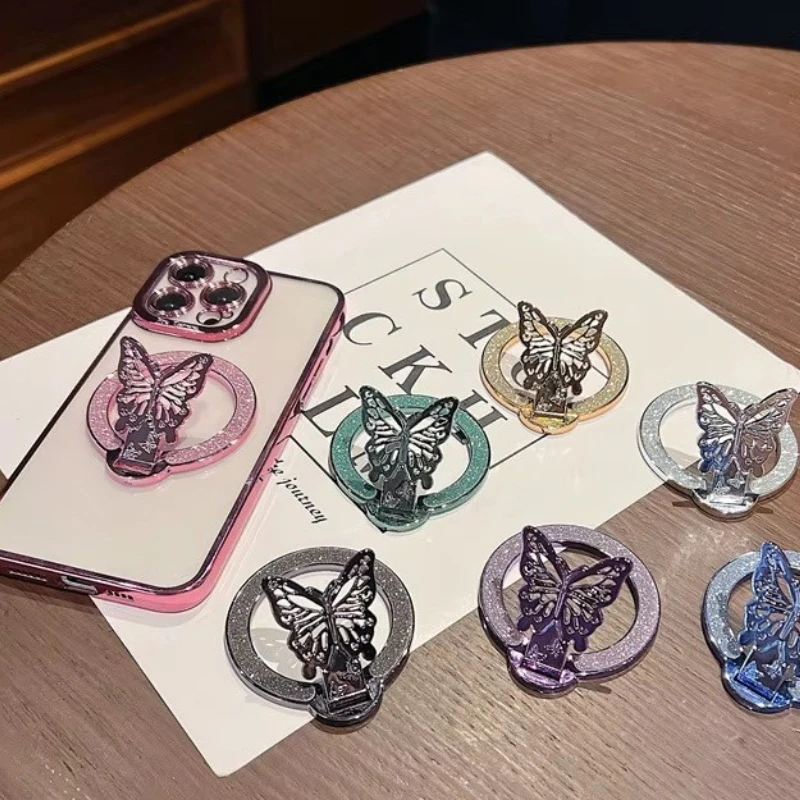 Korea Stylish Glitter Bling Butterfly Phone Holder For Magsafe Magnetic For iPhone Mobile Phone Girl Bracket Gift Ring Stand