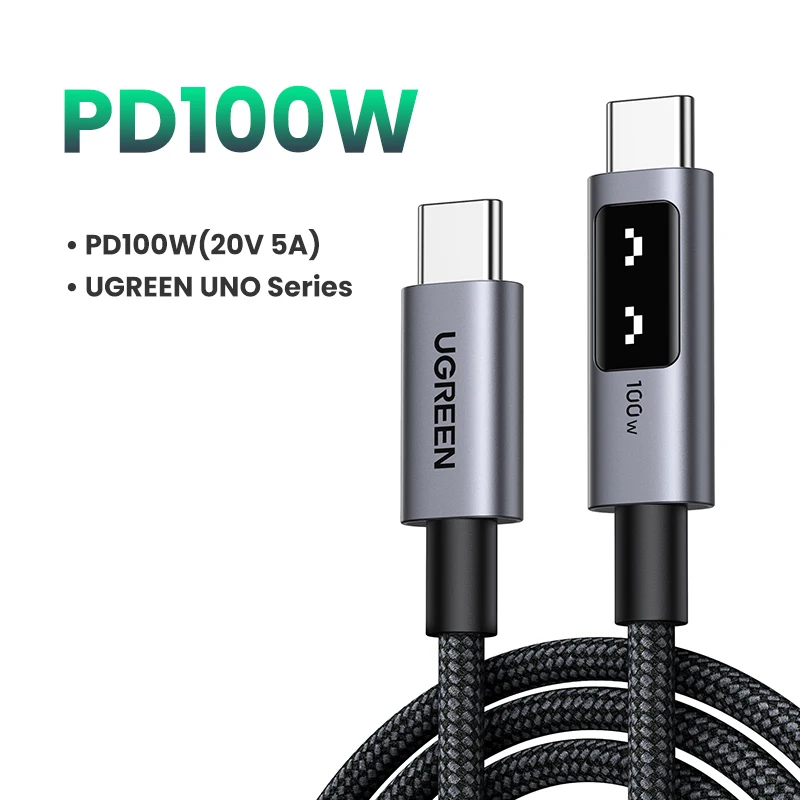 UGREEN UNO PD100W USB-C-kabel, snellaadkabel, type C naar type C, voor iPhone Air/17/16, Samsung S26/25, iPad, MacBook, 0,5-3 meter.