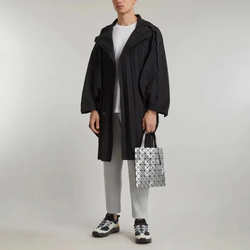 Miyake Pleated Men's Trench Coat Minimalist Wind 2025 Spring Summer Design Coat Men's Pleated Niche Stand-up Collar Jacket Tide