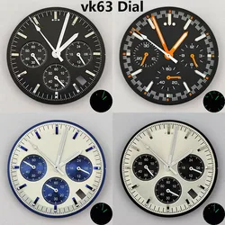 VK63 watch dial 32.5mm dial VK63 dial vk63 hands green luminous Fit for VK63 chronograph movement