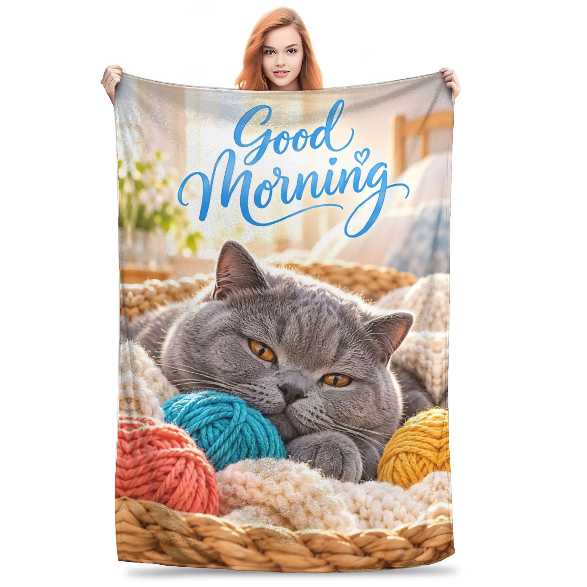 1PC Home British Shorthair Cat  Blanket Throw Super Cosy Plush Living Room Sofa Gift for Christmas Happy New Year