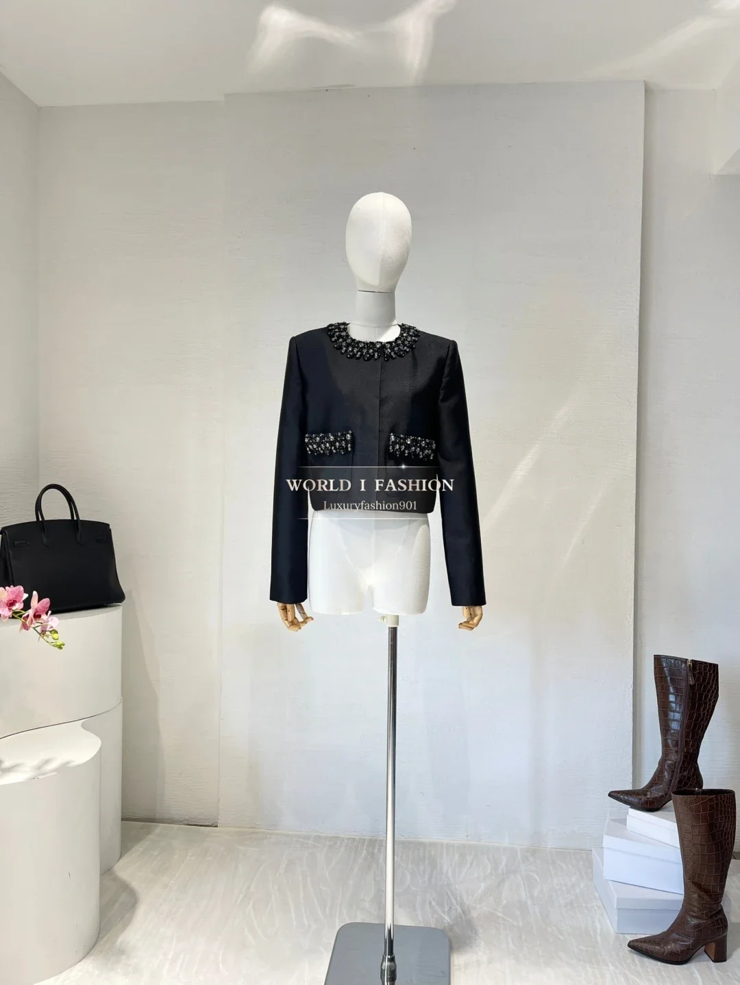 2025 New Beautiful Black Long Sleeve Diamonds Jacket Tops