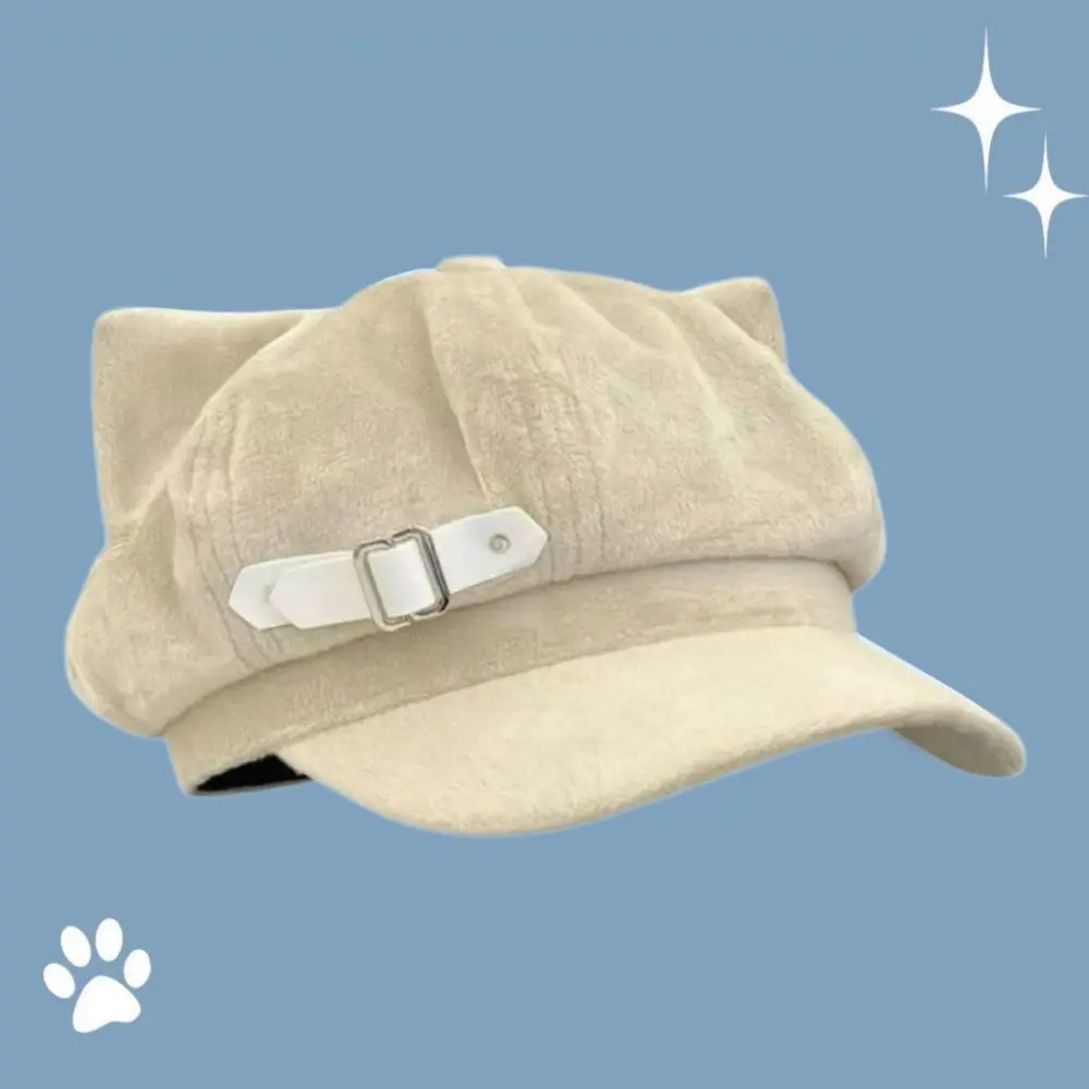 Fashion Cat Ears Women's Beret Anime Cat Paw Pattern Newsboy Cap Japanese Style Sweet Baseball Cap Everyday Outfits