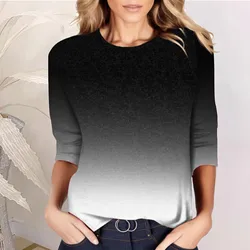 Women's Fashion Casual Round Neck T shirt 3/4 Sleeve Tee Gradient Color Tshirt Tee Long Sleeve Print Round Neck Basic Streetwear