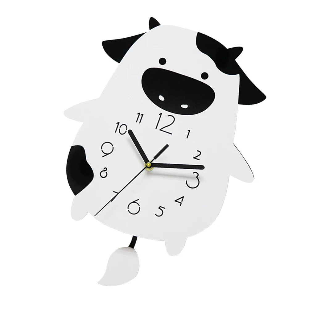 

Retro Decor Cow Wall Clock Decoration Novelty White for Bedroom Cows Clocks Child