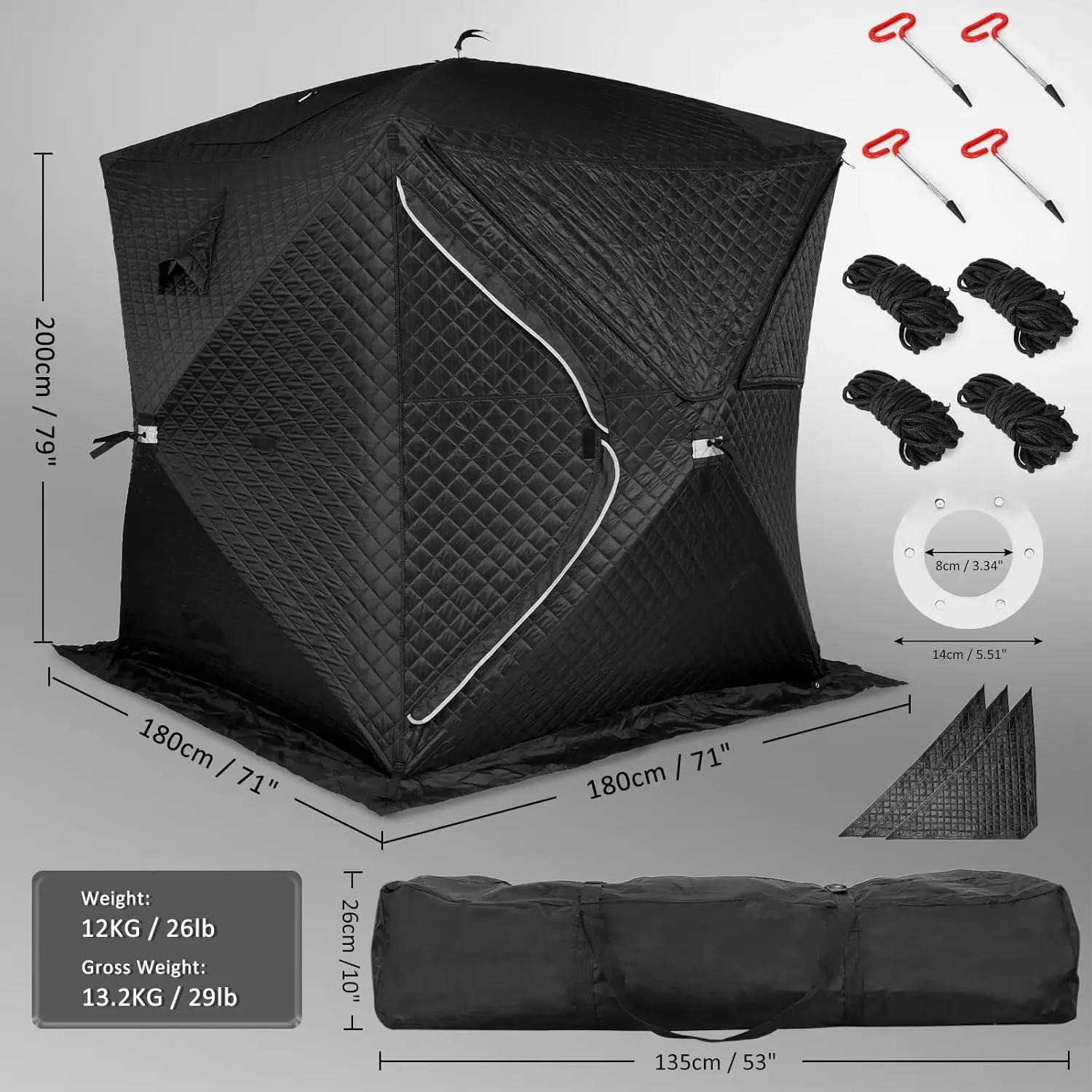 Outdoor Ice Fishing Tent Folding Portable Winter Insulated Camping Hiking Octagonal 2-3 Person