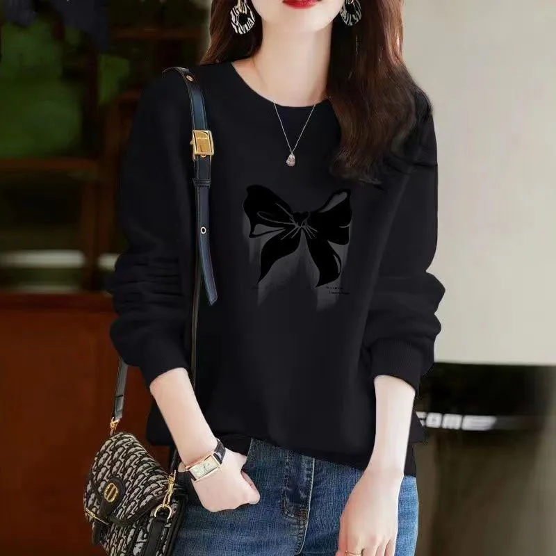 New Autumn/Winter Fashion Korean Edition Velvet Printed Round Neck Large Loose Versatile Casual Women\'s Long Sleeve Sweater