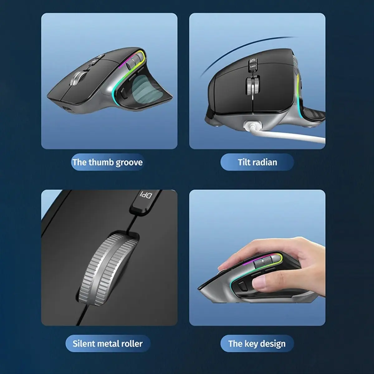 goodidea Wireless Mouse Bluetooth 5.0 Mouse 2.4G Wireless Portable Optical Mouse Ergonomic Right Hand Computer Mice Black