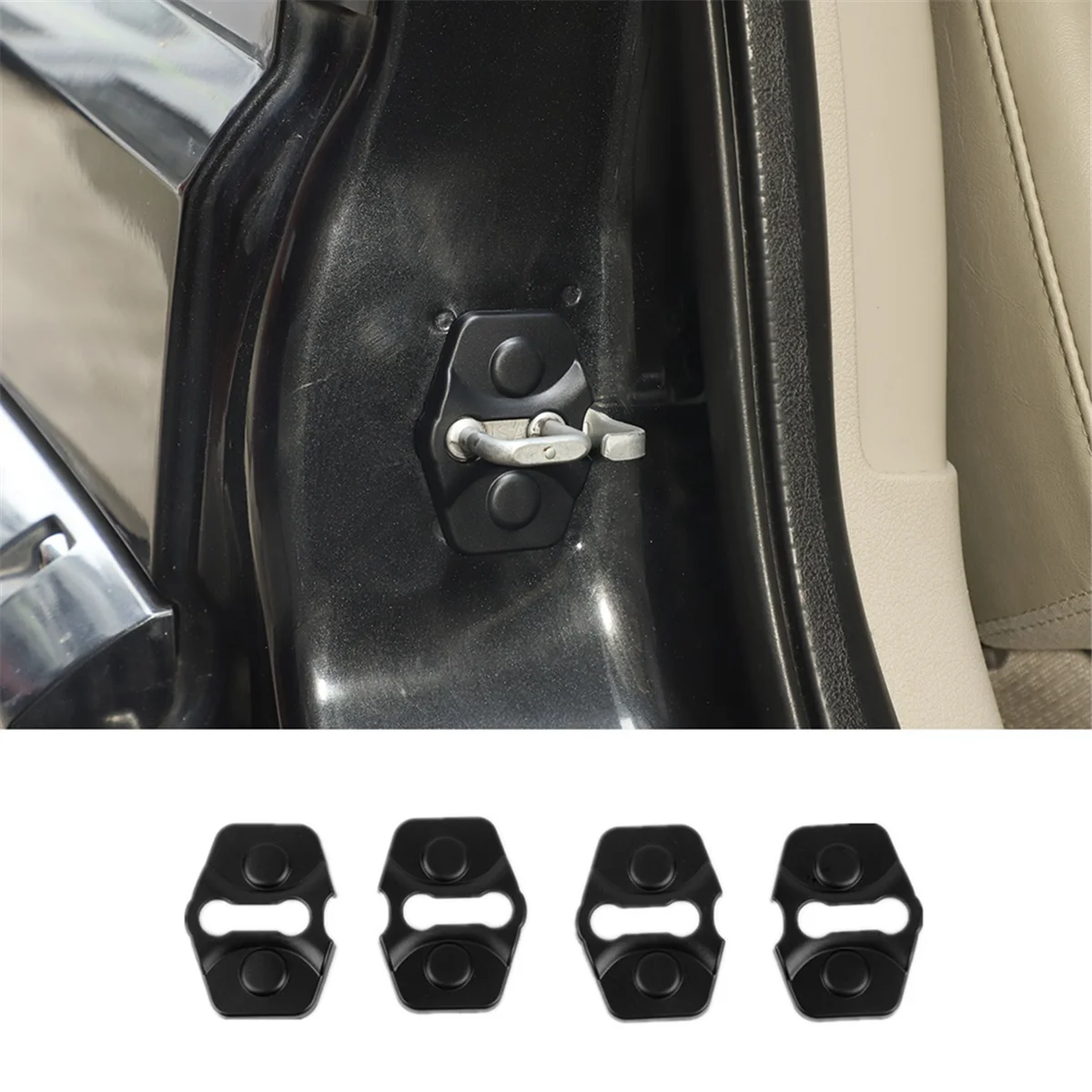 Para jeep comandante 2006-2010 fechadura da porta do carro fivela protetor capa guarnição accessorie abs preto 4 pçs