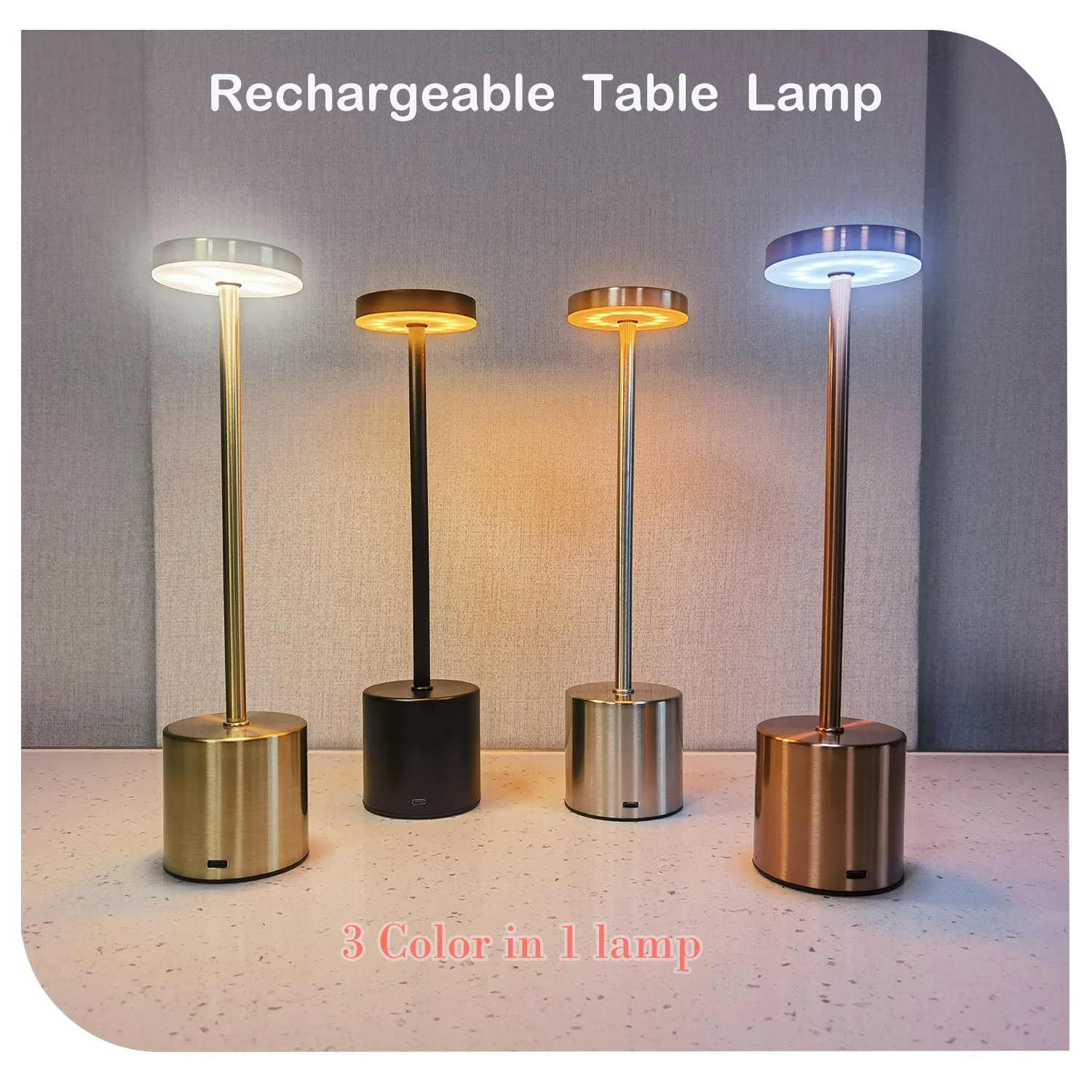 Creative Atmosphere Light Metal Table Lamp Bar Room Outdoor Decoration LED Rechargeable Touch Three Colors Bedside Night Light