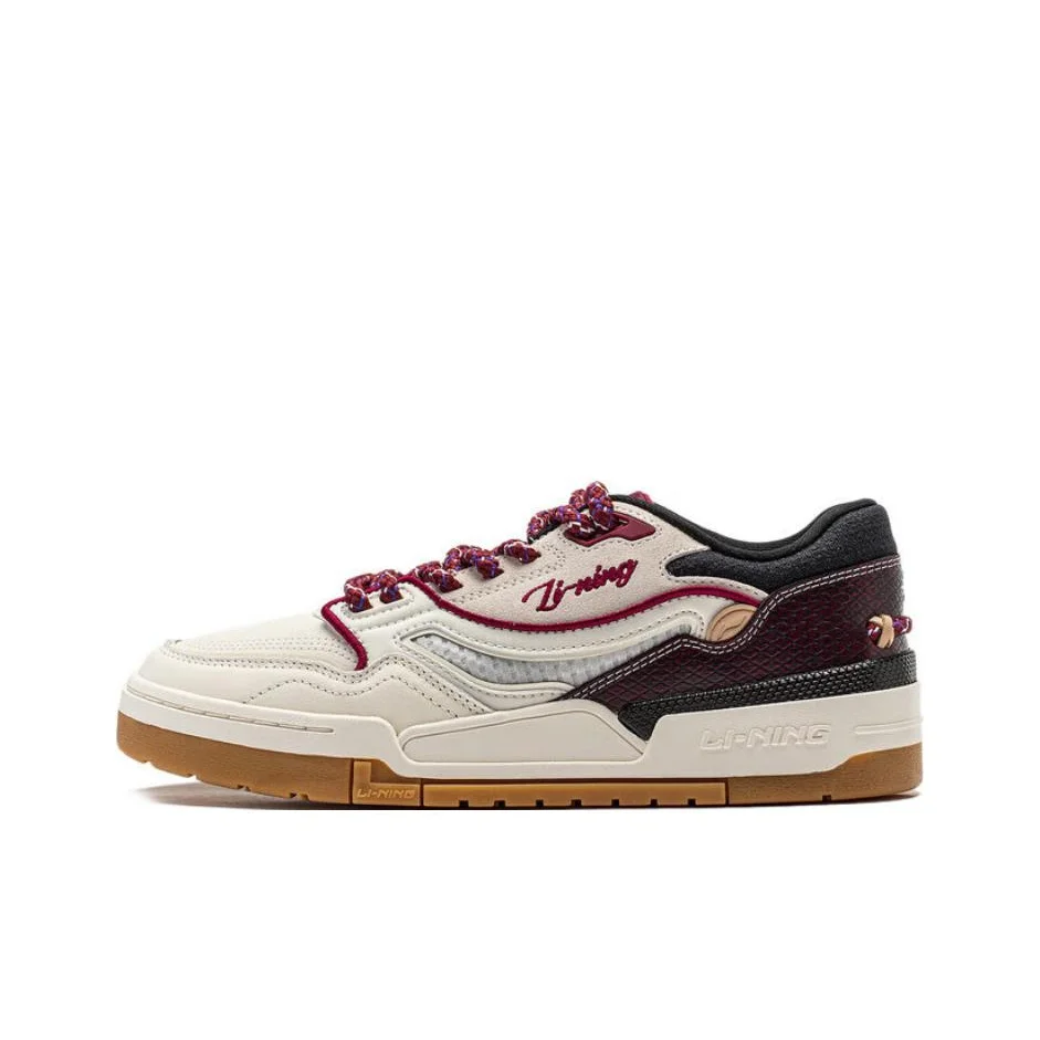 Li Ning 001 BTC PREMIUM Versatile Vintage Smooth, Platform Height Increasing Skateboard Shoes Men's Ecru AGCU031-5