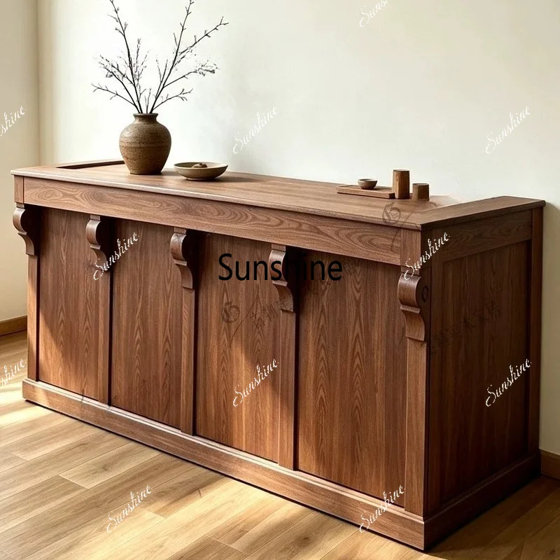 Retro style solid wood Shimadai clothing store checkout page restaurant side cabinet