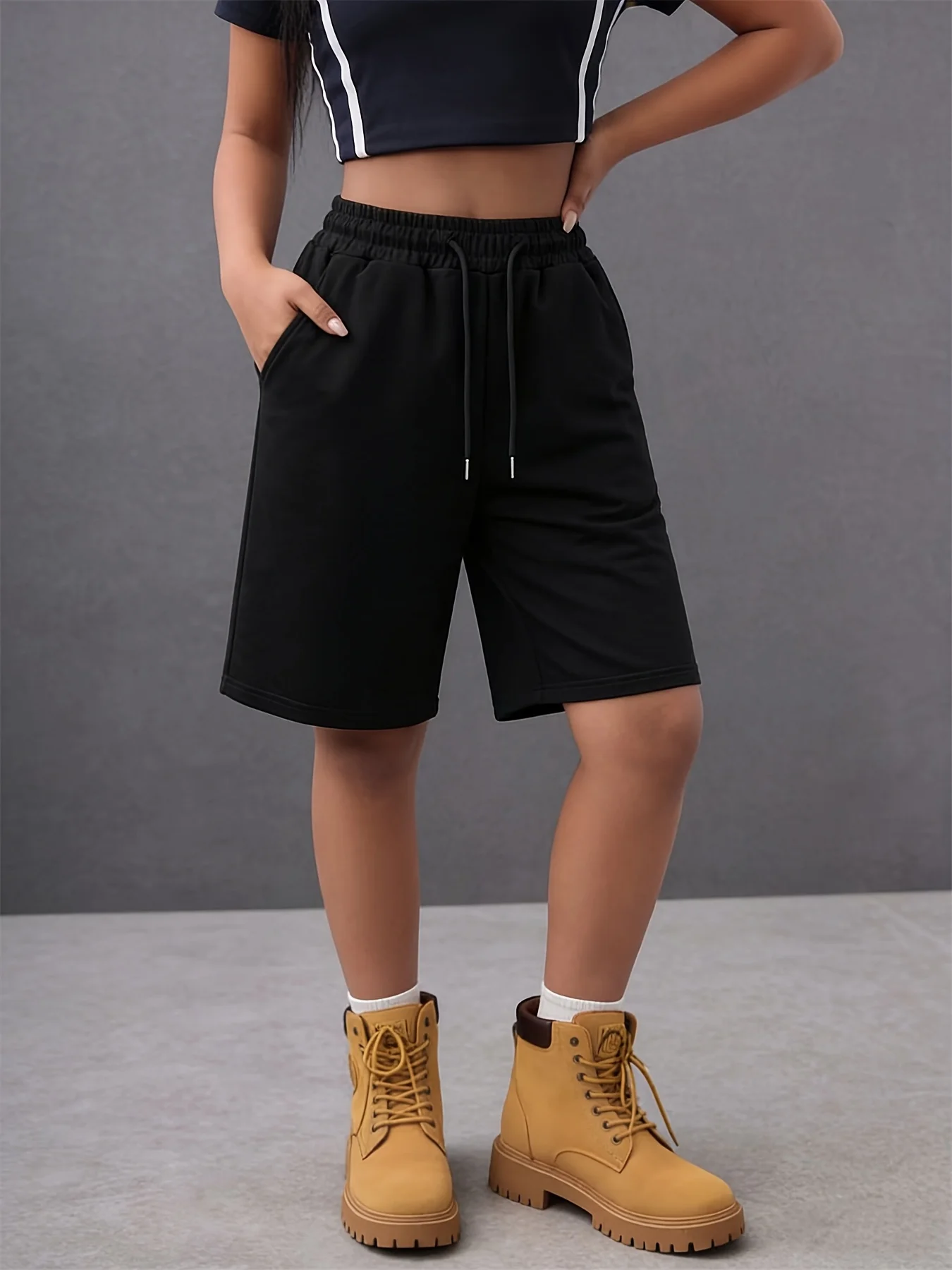 

Spring and Summer Leisure Outdoor Sports Drawstring Solid Color Loose Shorts Men's Neutral Loose Street Style