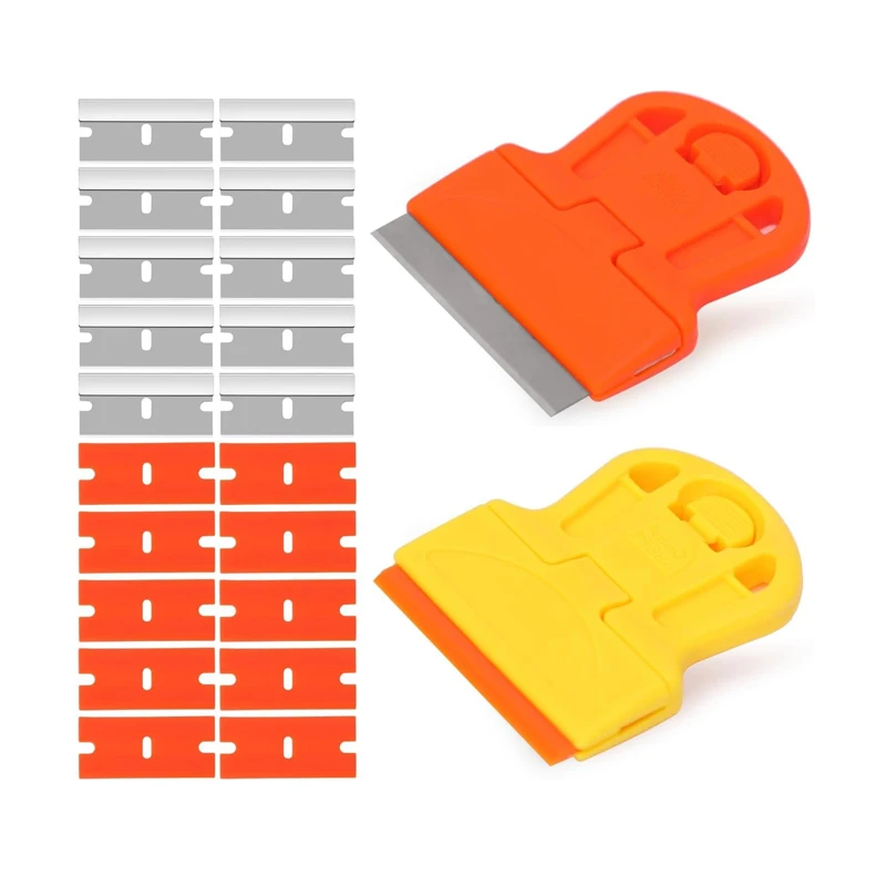 

Mini Plastic Razor Blade Scraper Glass Cleaning Scraper With Metal/Plastic Blades for Removing Glue Sticker Paint Window Scraper