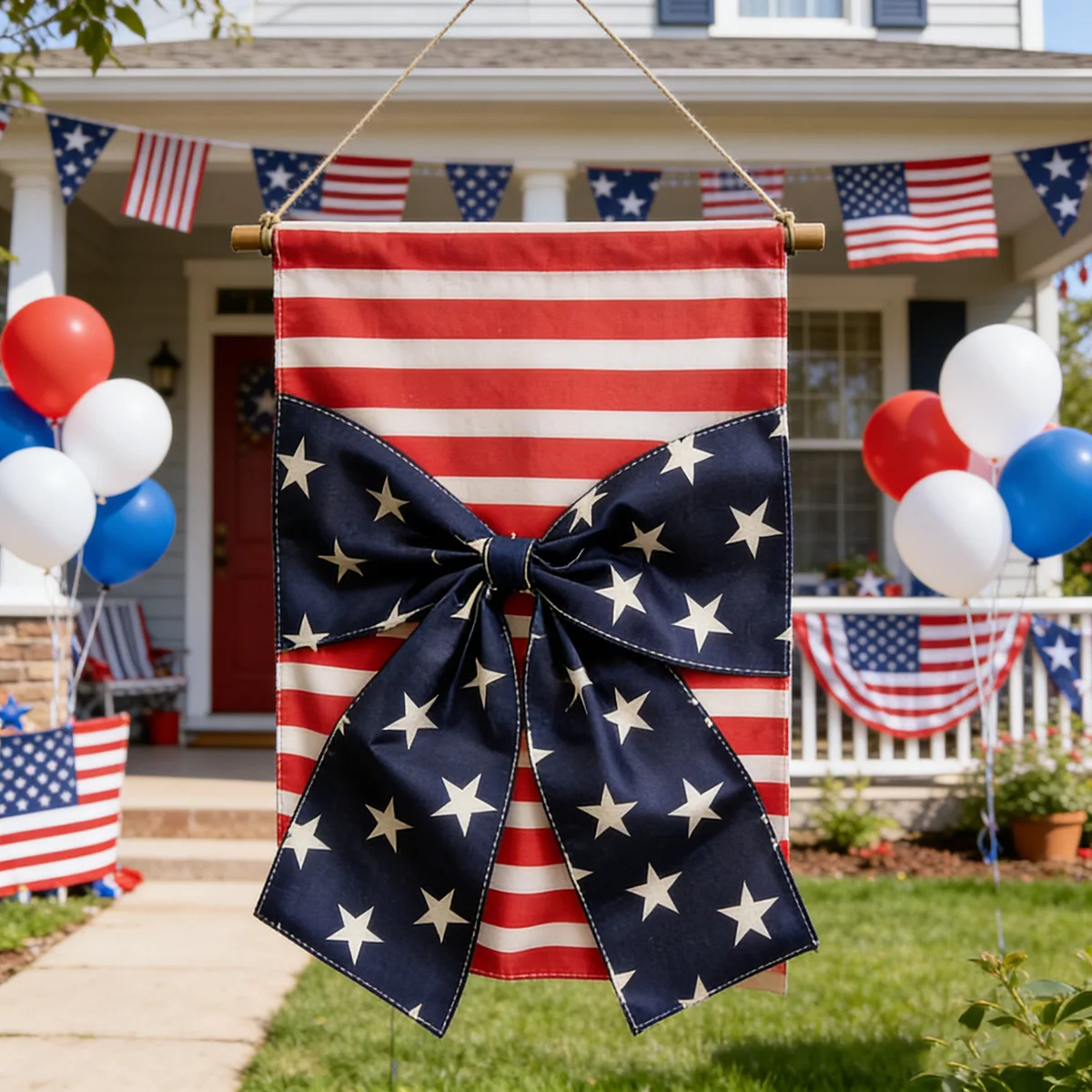 1Pcs Printed Double-sided Burlap Bow Garden Flag for Independence Day National Day Carnival Celebration Decorative Garden Flag