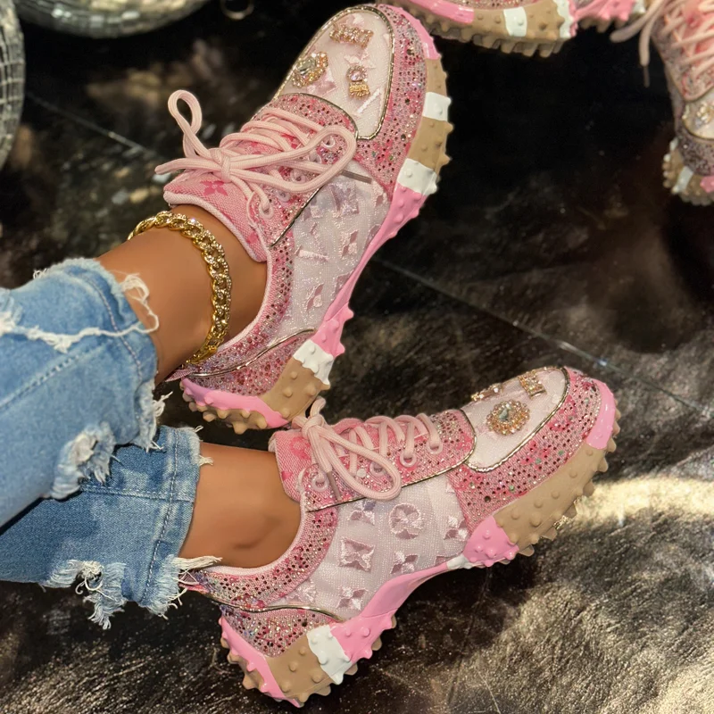Zapatillas Deportivas Casuales para Mujer, Zapatos de Plataforma con Pedrería de Lujo, Zapatos Deportivos Femeninos para Exteriores, Zapatos de Mujer