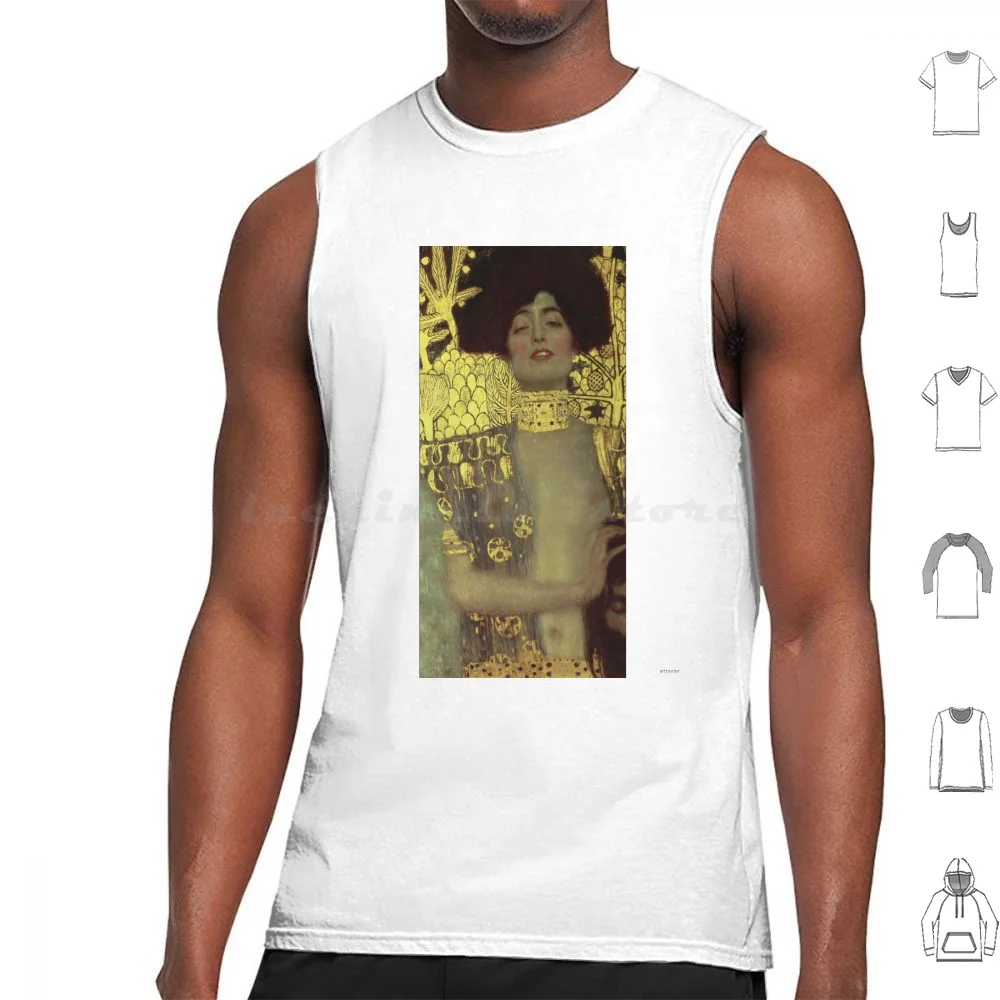 Gustav Klimt-Judith Tank Tops Print Cotton Gustav Klimt Gold Austrian Buttocks Female Figure Legs Portrait Woman Women