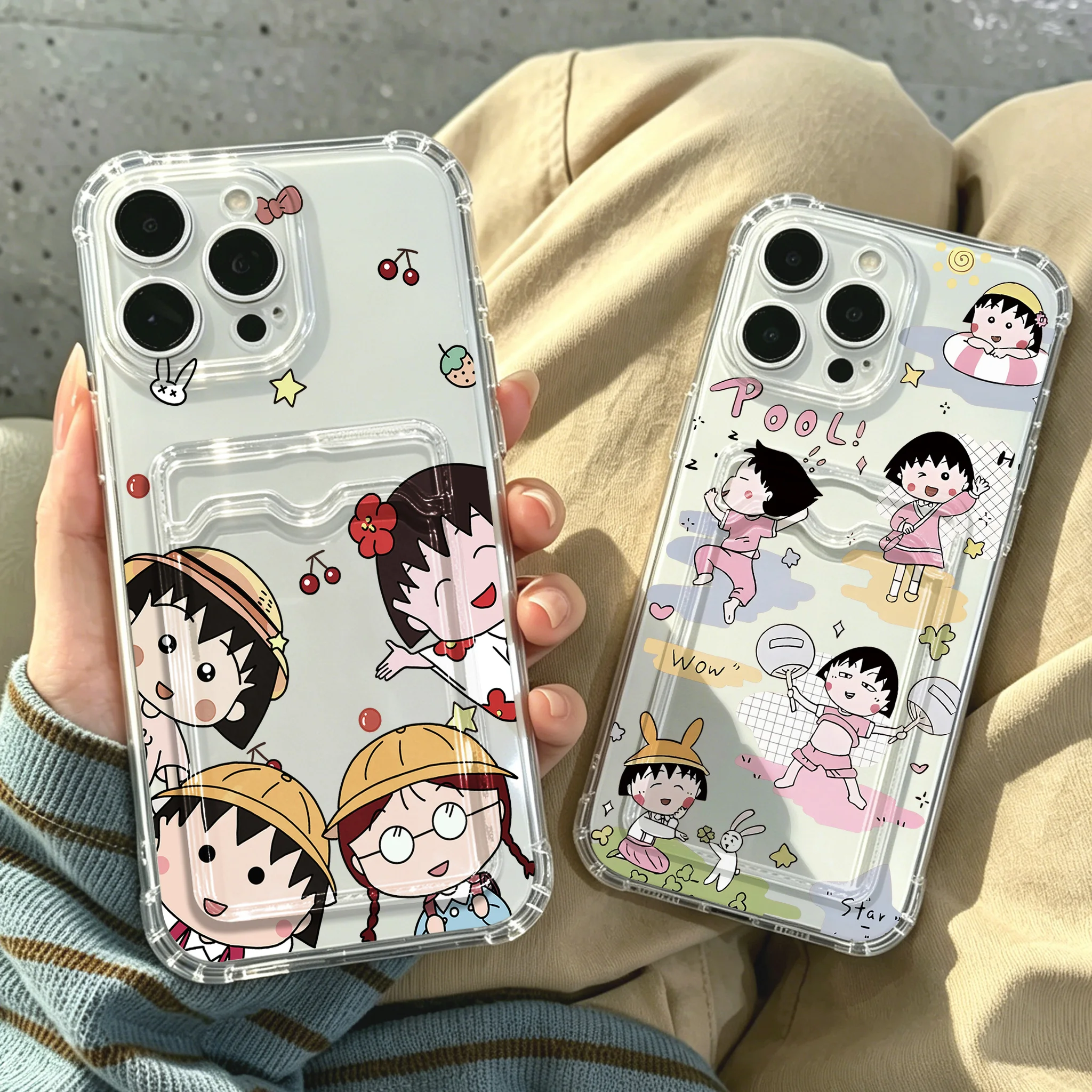 Cute Marukos Card Hold Phone Case For Samsung Galaxy S26 S25 S24 S23 S22 S21 S20 FE Edge Plus Ultra M33 M53 M54 5G Airbag Cover
