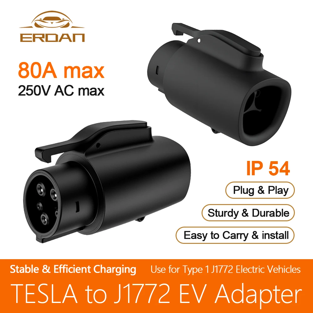 ERDAN Telsa to J1772 Adapter EV Charger Adapter Telsa to Type1 AC Charger Conventor 250V 80A Max for Tesla EV Charger