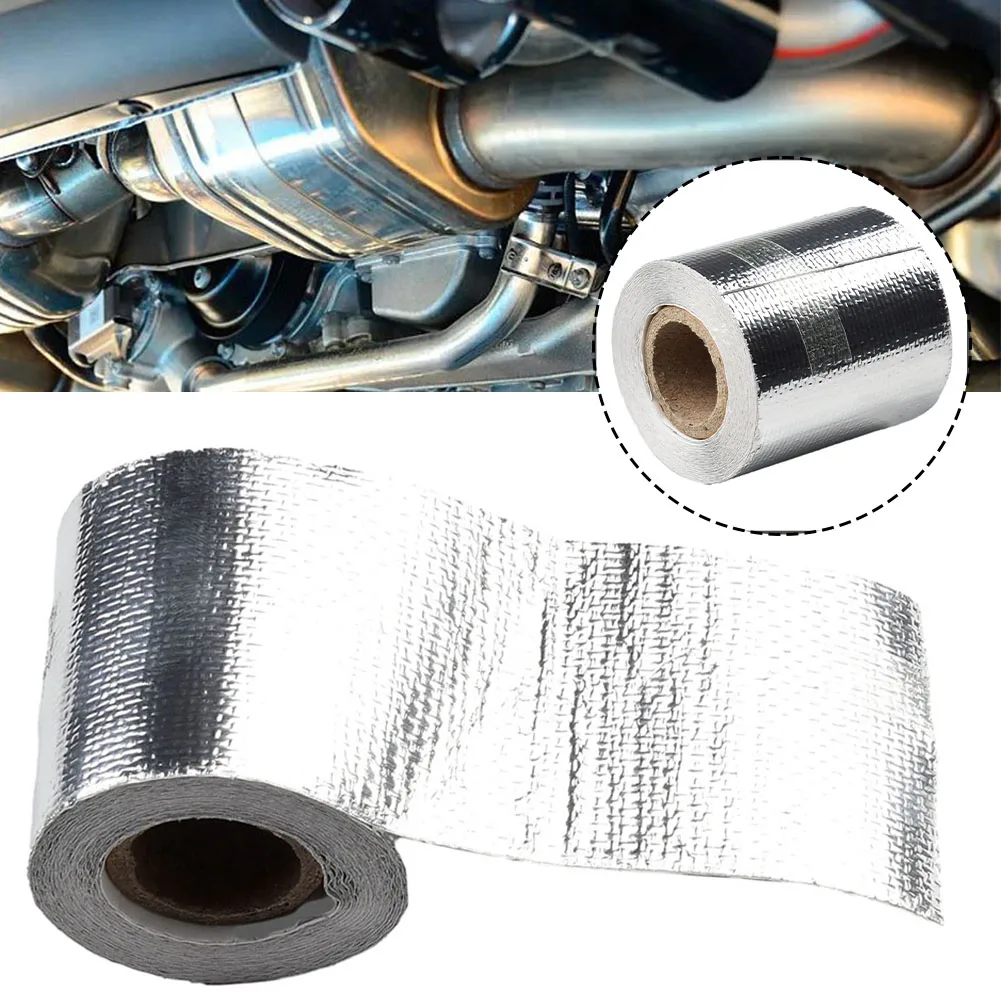 

1roll 5Mx5cm Exhaust Header Wrap AluminumFoil Heat Shield Tape Wi Ties High-temperature Resistant Insulated Heat-insulating Tape