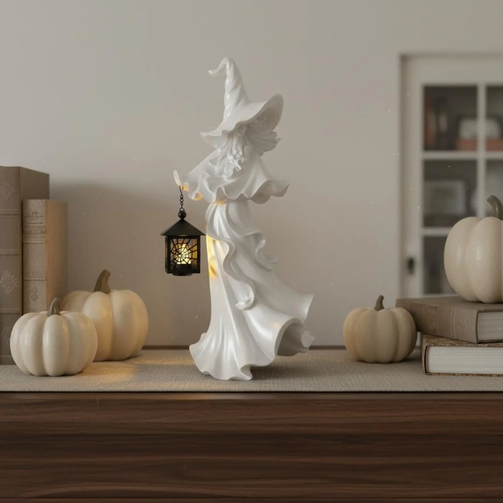 Witch Lantern Statue Resin Material Halloween Witch Decor Tabletop Display