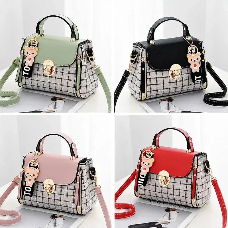 2024 Korean Version Small Square Bag Women\'s New Trendy Fashion Single Shoulder Crossbody Bag Grid Pattern Small Square Bag