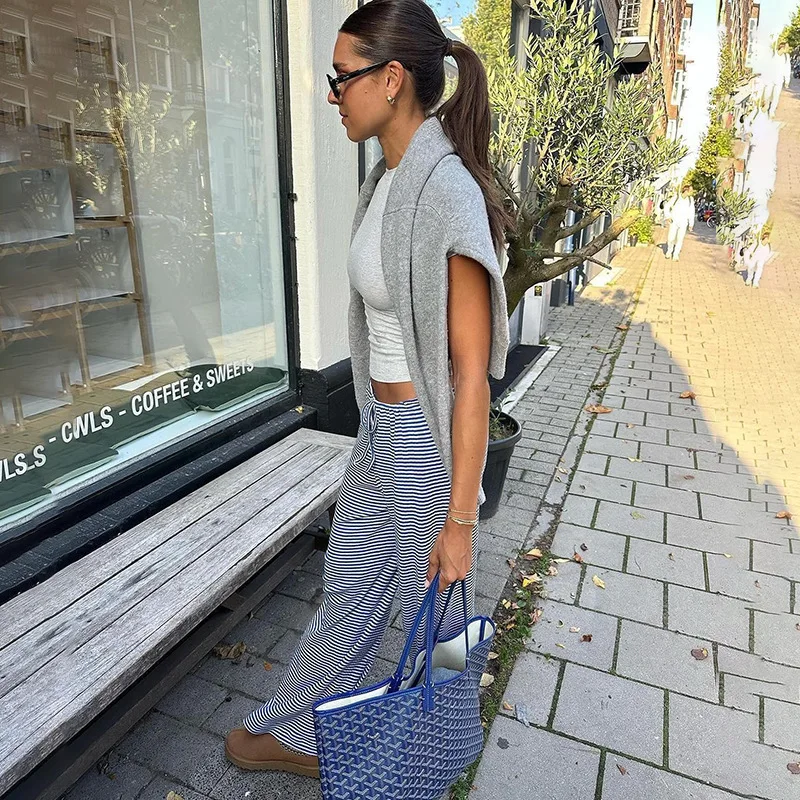 Casual gestreepte broek 2025, nieuwe hoog getailleerde losse broek met rechte pijpen en een hangende sensatie, vloerlengte broek voor dames