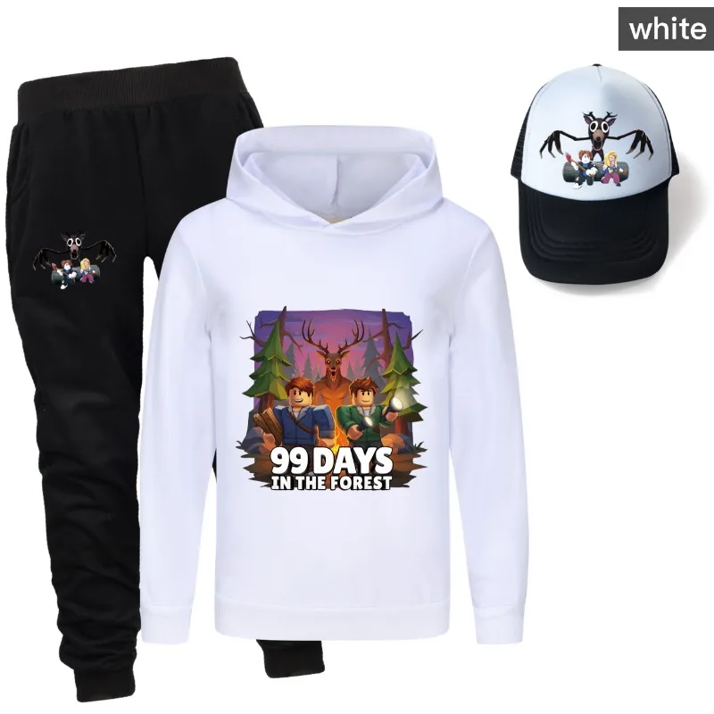 

Roblox Autumn 99 Nights in The Forest Hoodies Clothes Spr Boy Girl Hoodies Set Kid Harajuku Fashion Pullover Tops+Pant Suit+hat