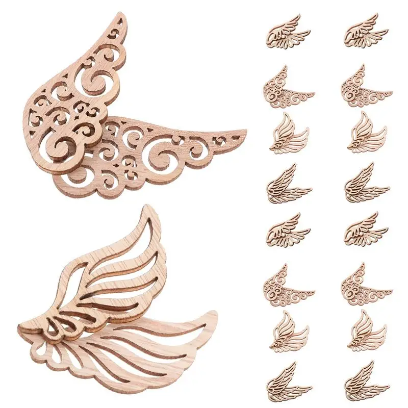 80pcs Angel Wing Wood Chip Natural Blank Wooden Crafts DIY Slices Ornaments Easter Decorations Accessories for Home Room Decor