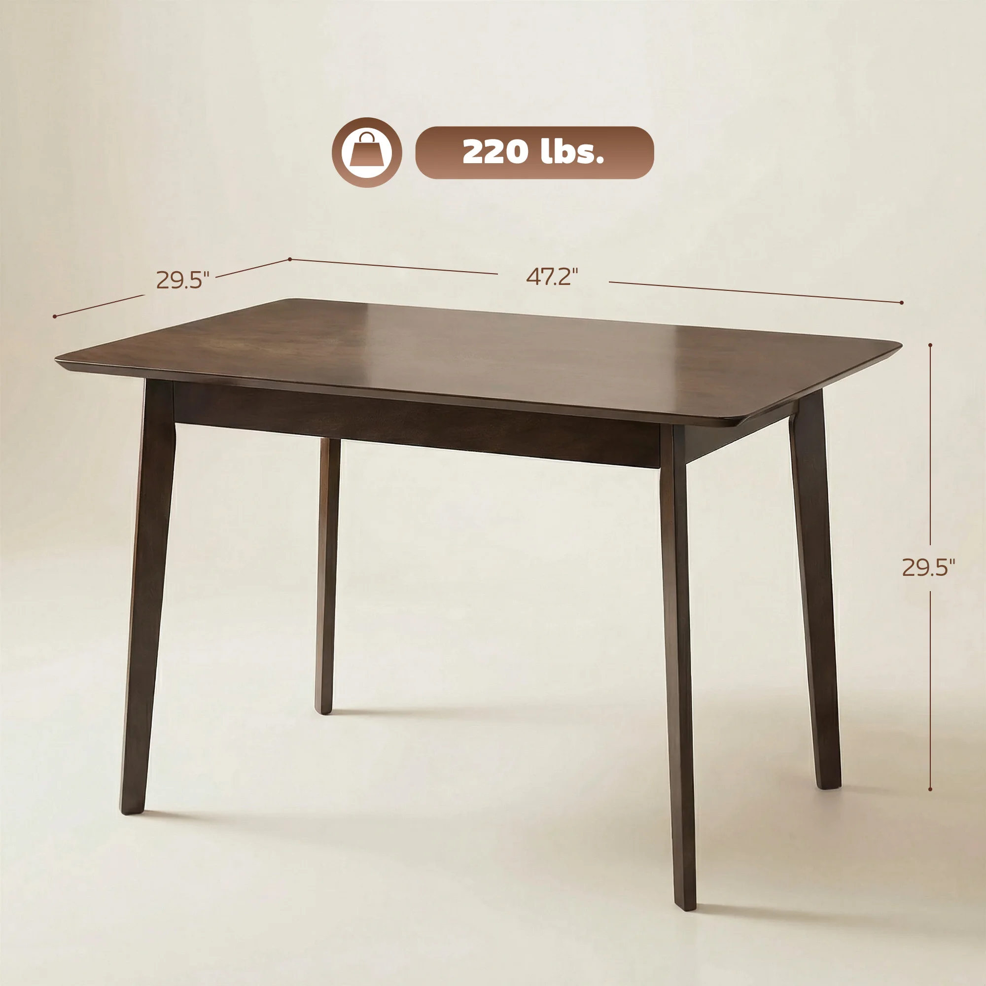 47" Mid-Century Modern Dining Table for 4, Rectangular Kitchen Table with Wood Grain Finish, Tapered Legs, Wood Frame for Dining Room, Apartment, Easy to Assemble, Dark Mahogany