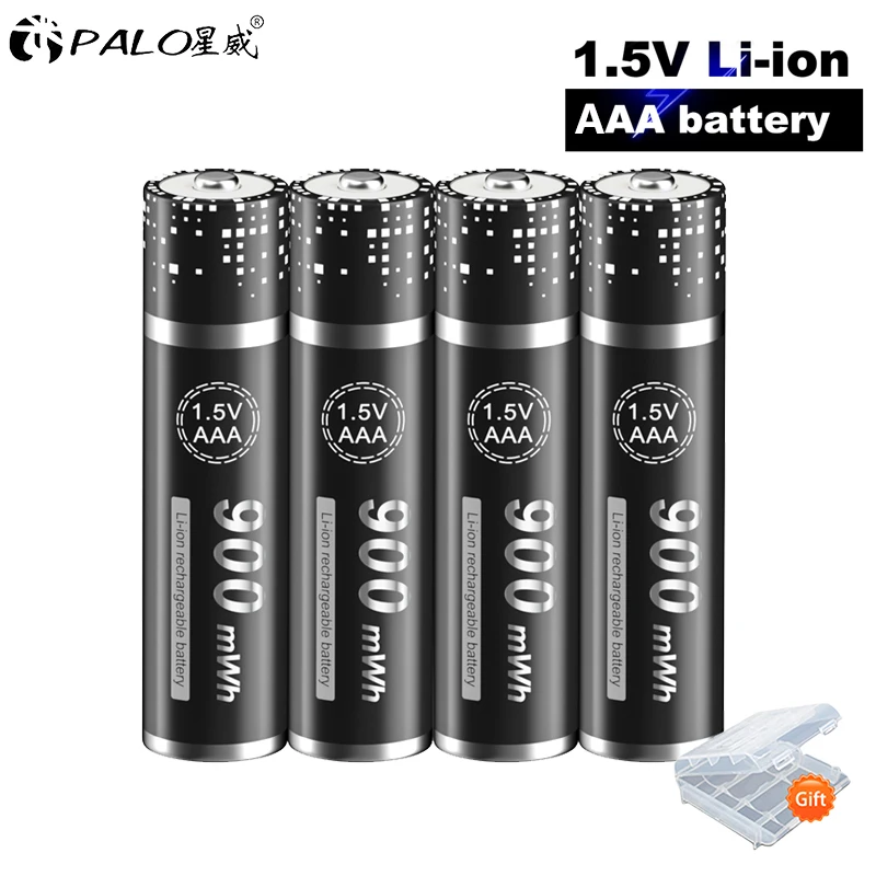 

PALO 100% New 1.5V AAA Rechargeable Battery 900mWh HR03 3A Lithium Li-ion Battery for Keyboard Mouse Microphon Toy Car Camera