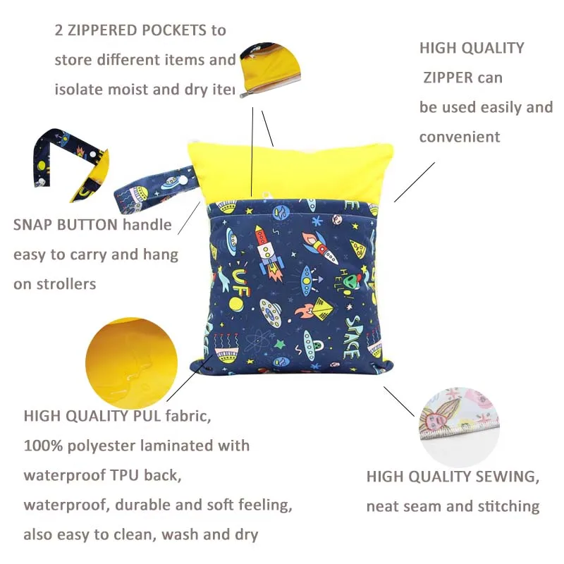 30*36cm Baby Diaper Nappy Wet Dry Bag With Two Zippered Pockets Waterproof Reusable Washable Portable Beach Pool Gym Storage Bag