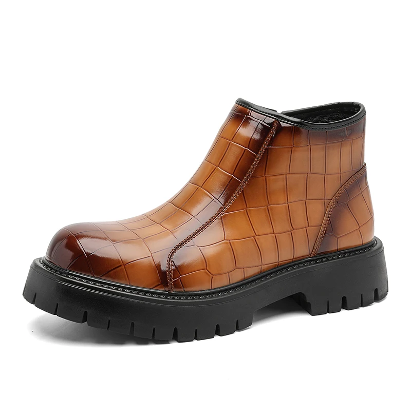 VIPOL Men's thick-soled formal leather boots, men's office work dress boots, British fashion big-headed autumn men's boots