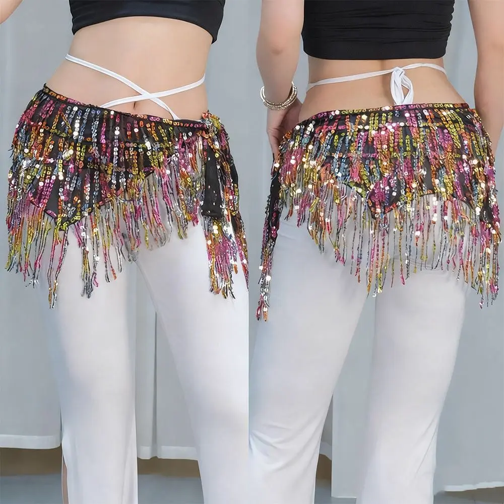 Moda borla dança do ventre hip cachecol lantejoulas boêmio cintura corrente cinto de dança do ventre mostrar trajes