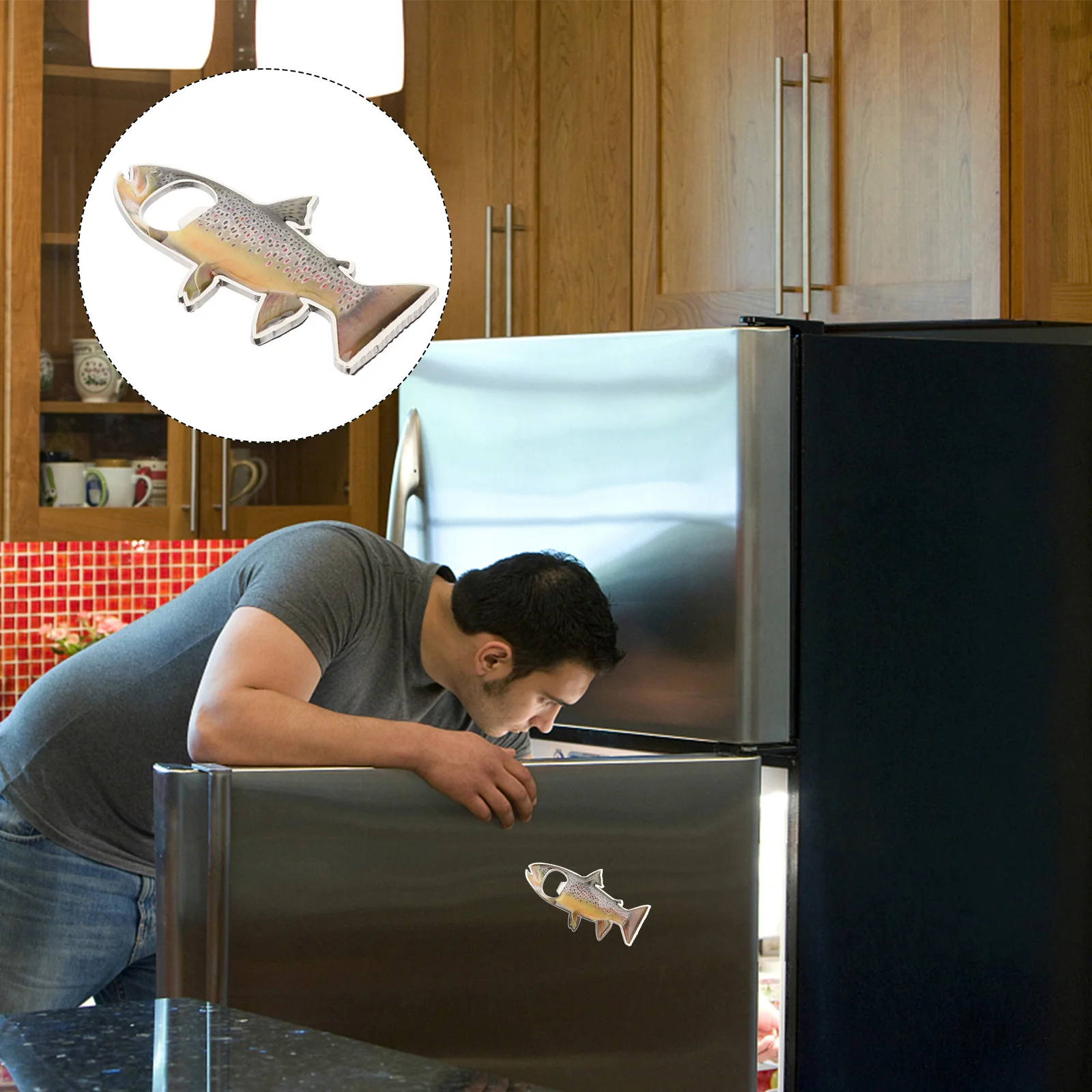 

Fish Shaped Bottle Opener Stainless Steel Beer Can Opener Fridge Magnet Rainbow Trout Gift for Fishermen Collectors