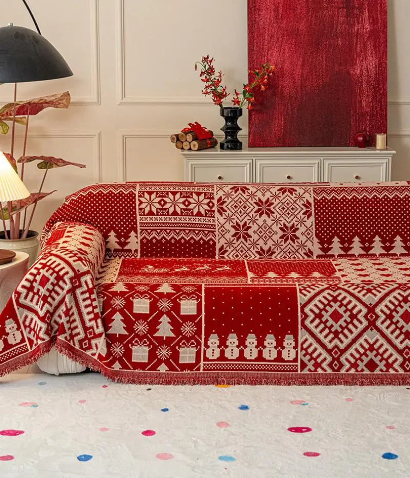 Chenille-Weihnachts-Sofabezug, einteiliger, umfassender Sofabezug, Stoff, kratzfest, multifunktionale dekorative Decke – Detail 7