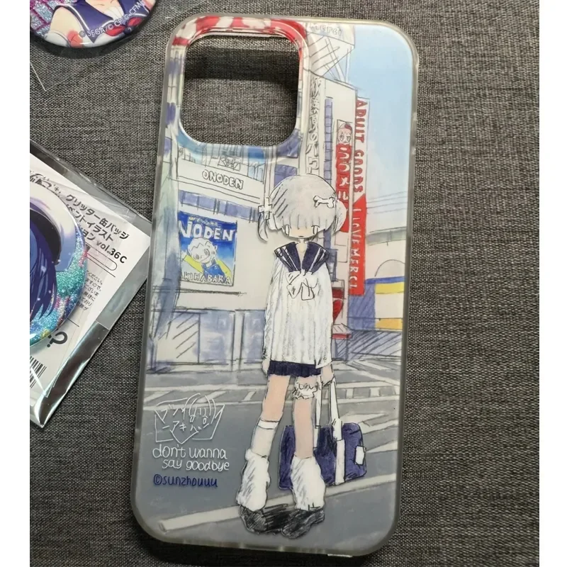 Funda de teléfono japonesa Manga Gloomy Girl Cute Blue Akihabara Kawaii para iPhone 16 15 14 13 12 11 Pro XS Max 7 8 Plus MINI Y2K