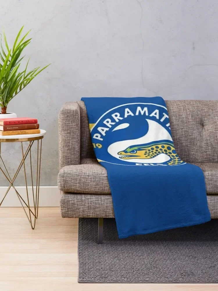 Parramatta Eels Rugby Team Blanket Blue and Yellow Design with Official Logo Soft Fleece Throw for Sports Fans130x180