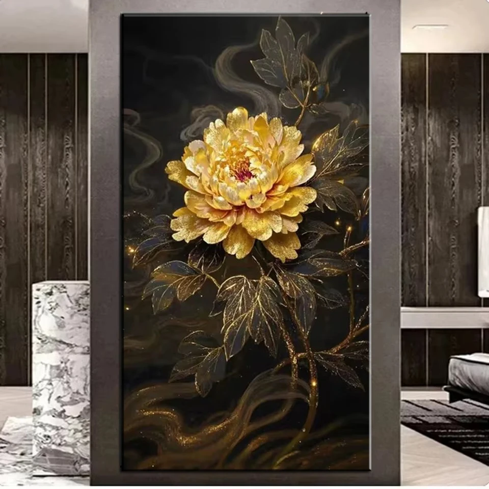 5D Jewels Large Diamond Painting New Arrival Fantasy Golden Floral Diy Full Mosaic Embroidery Flowers Picture Decor Friend Gift