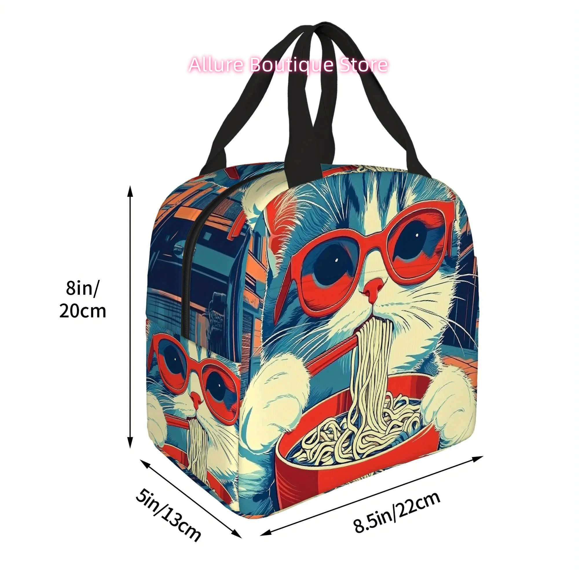 1pc Cute Cat Eating Spaghetti Thermal Bag - Insulated Lunch Tote with Non-Food Contact Protection, Keeps Food Warm/Cold - Portab