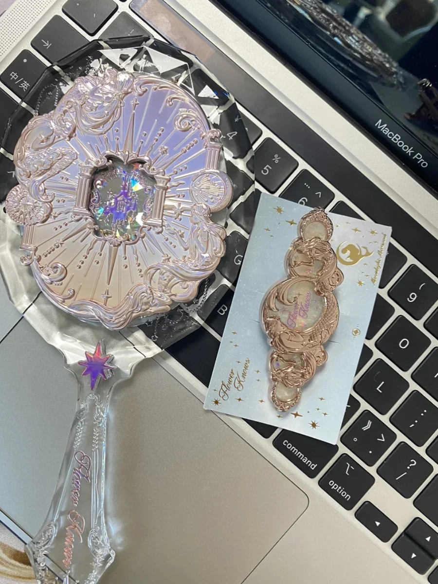 Flower Knows Strawberry Rococo Lip Glaze Hand-held Mirror Makeup Tool Portable Small Mirror to Carry Handle Mirror