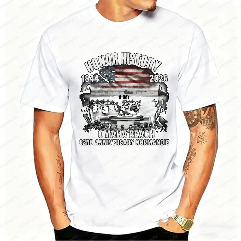 82nd Anniversary D-Day Normandy Landing 2026 T-Shirt Men's Omaha Beach Honor History 1944-2026 Military Cotton Casual Shirt Tops