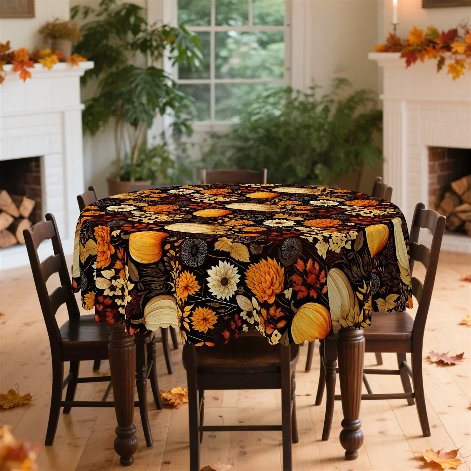 Pumpkin daisy hydrangea autumn leaf autumn tablecloth, 1 pack, suitable for Thanksgiving.yzb