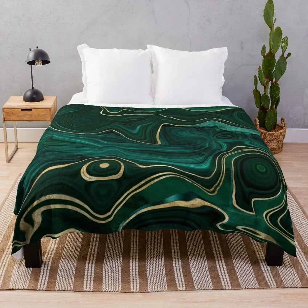 

Faux Malachite Marble Texture With Gold Veins I Throw Blanket Comforter wednesday Bed linens Blankets