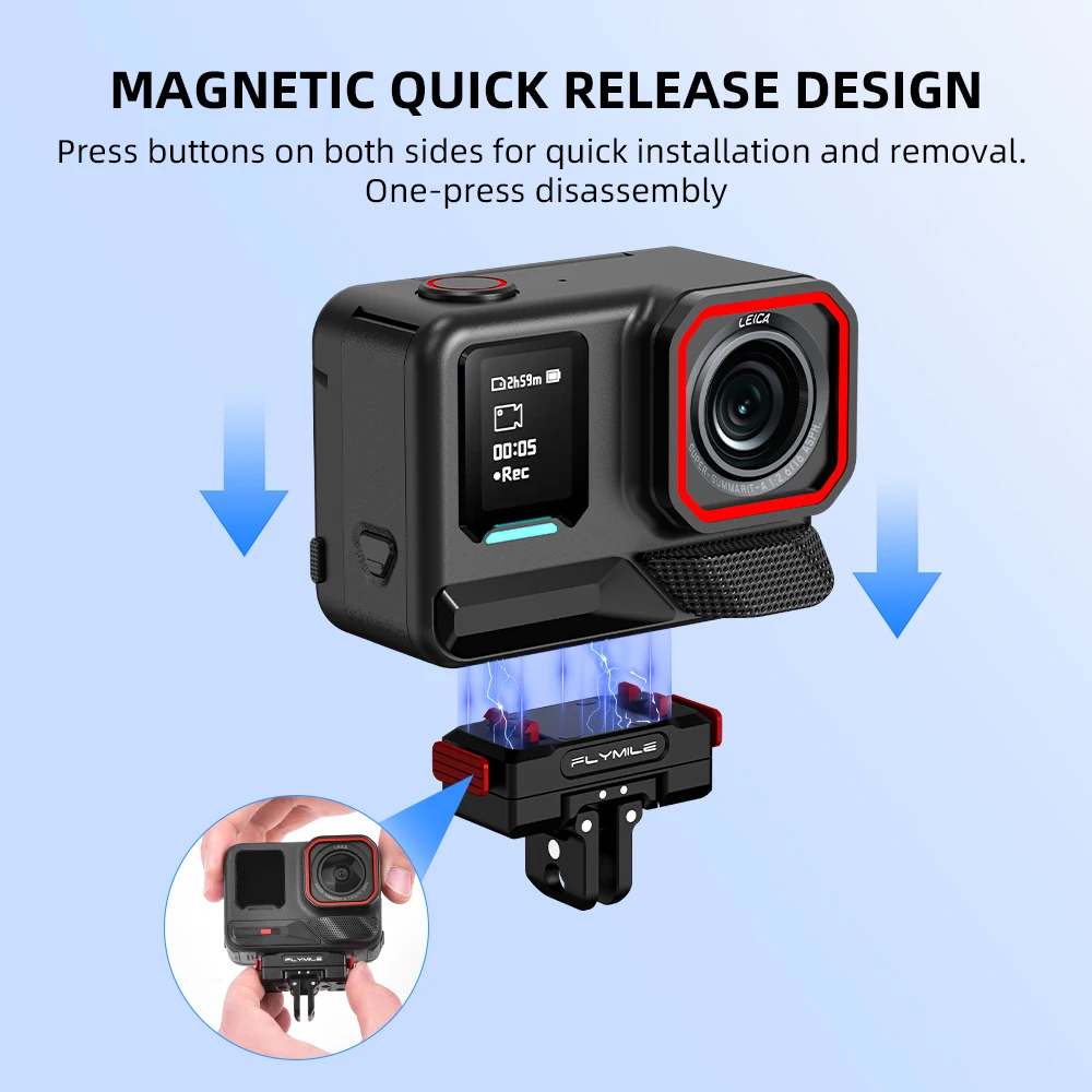 Flymile Magnetische Schnellwechselhalterung für Insta360 X6 X5 Ace Pro 2 Drehbare Verlängerungshalterung mit 1/4″ Schraube/2-Klauen-Adapterbasis – Detail 2
